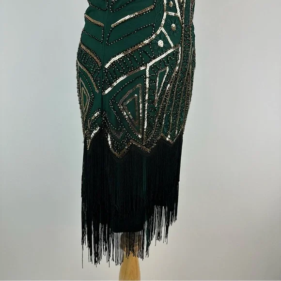 BABEYOND Green Gold Art Deco Sequin Flapper Dress Size XS - Picture 7 of 14